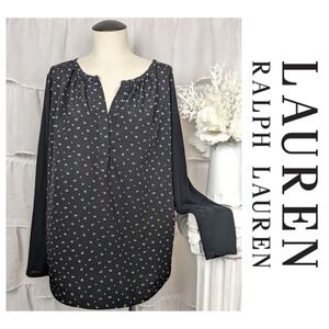 Lauren Ralph Lauren Black White Long Sleeve Blouse Top Size 2X